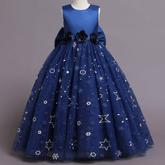 Kid Girl Fluffy Gauze Banquet Princess Piano Performance Evening Dress