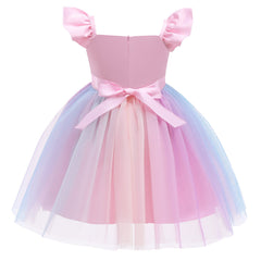 Kid Baby Girls Summer Unicorn Frozen Princess Elsa Rainbow Mesh Dresses