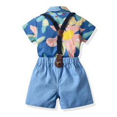 Baby Boy Printed Short-sleeved Suspenders 2 Pcs Sets