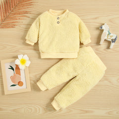 Autumn Winter Baby Boys Girls Double-sided Velvet Long Sleeve Suits 2 Pcs Sets