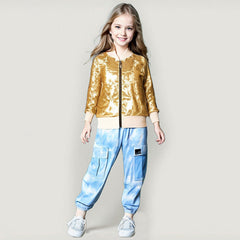 Kid Girl Sequined Coat Baseball Uniform Cotton-padded Jacket
