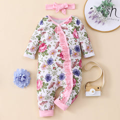 0-18M Baby Girl Onesie Long Sleeved Floral Rompers