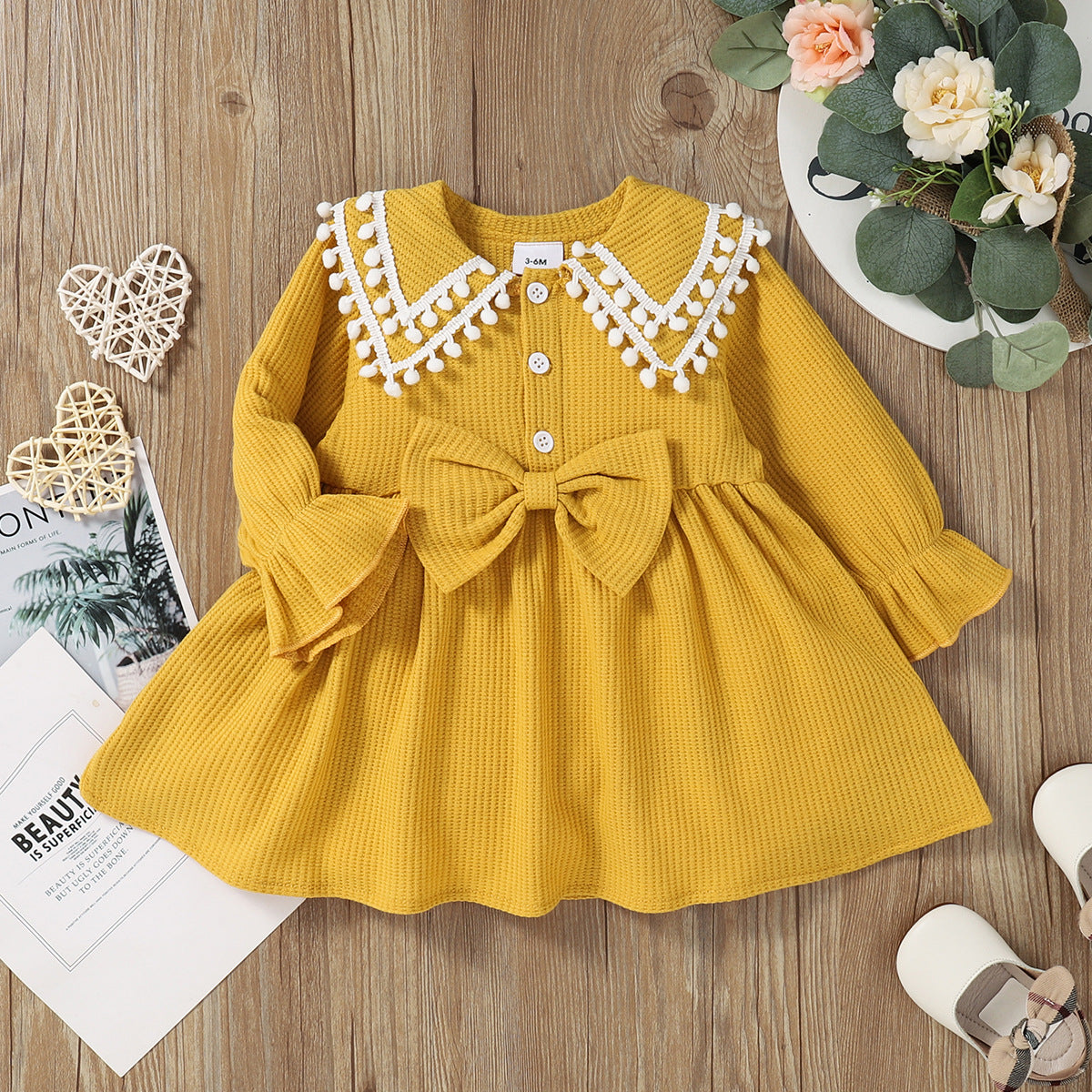 Baby Girl Long Sleeve Lovely Bow Collar Dresses