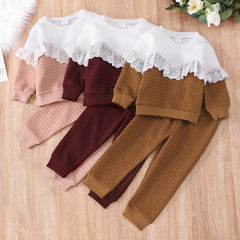 Kid Baby Girls Stay Home and Go Out Warm Cotton Lace 2 Pcs Sets Suits