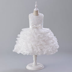 Kid Gir Piano Performance Princess Sequined Puff Dress