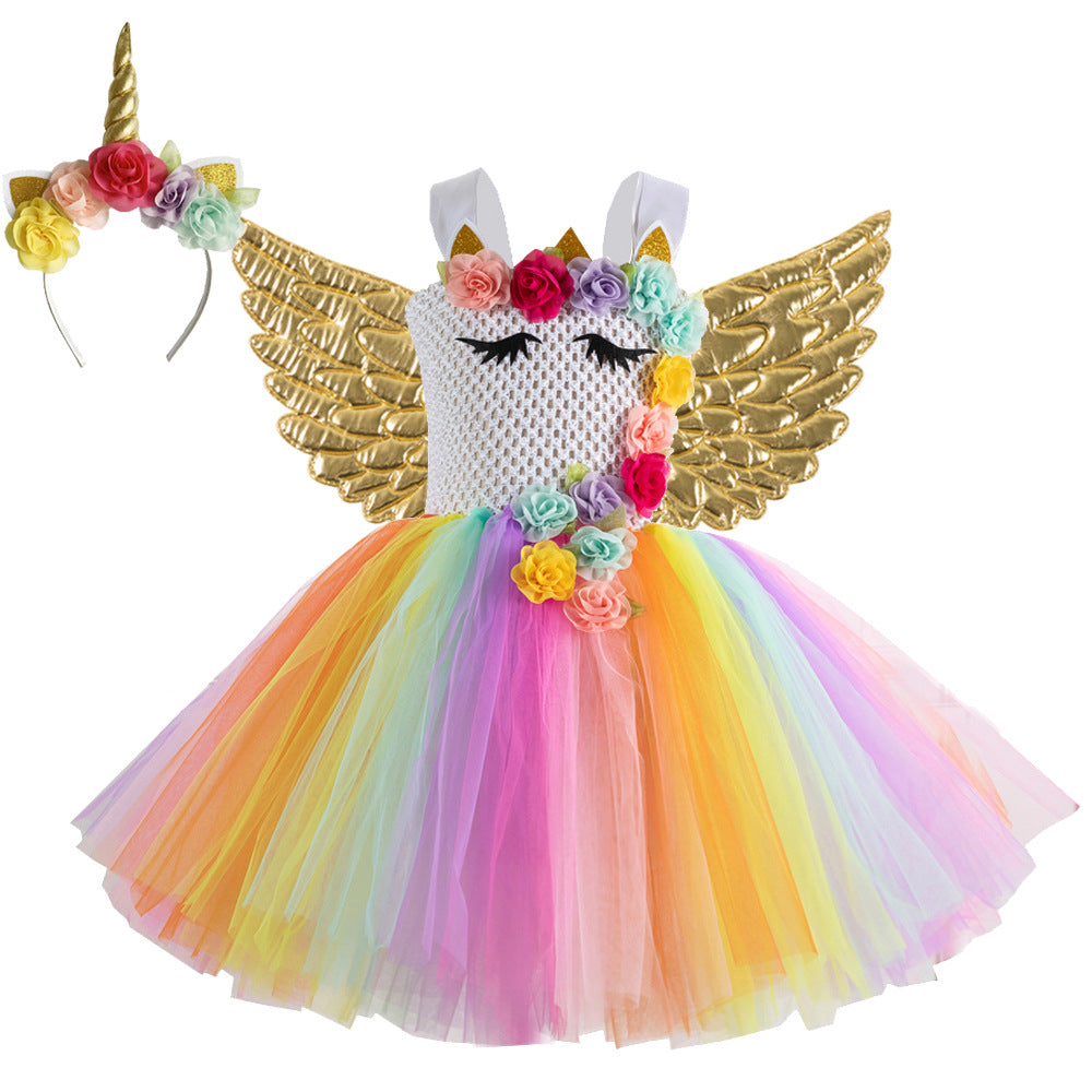Kid Baby Girls Rainbow Unicorn Flower Wedding Christmas Party Dress