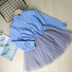 Kid Girl Denim Stitching Casual Dresses
