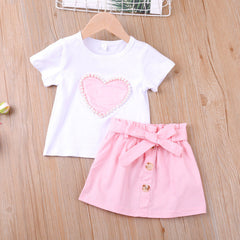 Baby Girl Love Pearl Short Sleeve  Summer New 2 Pcs Set