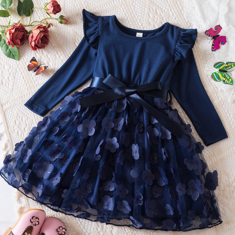 Kid Baby Girls Long Sleeve Korean Princess Birthday Dresses