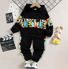Kid Boys Autumn Winter Sports Letter Splicing Hooded 2 Pcs Sets