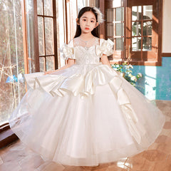 Kid Girl  Princess Dress Fluffy Host Piano Performance Dress