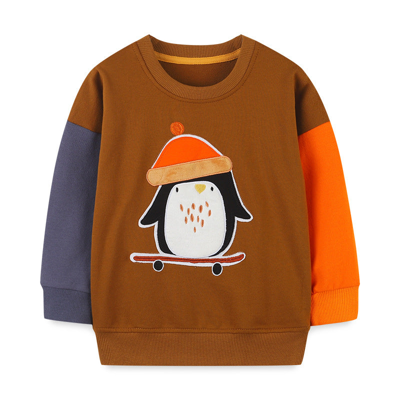 Kid Baby Boy Round Neck Cartoon Long Sleeved Embroidered Shirts
