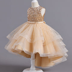 Kid Girl Princess European Flower Fluffy Yarn Trailing Dresses