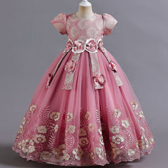 Kid Girl Princess Candy Color Pengpeng Piano Performance  Dresses