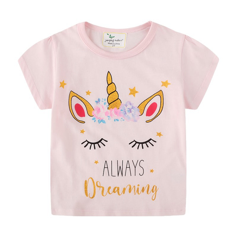 Kid Baby Summer Girls Short Sleeve Knitted Cotton T-shirt