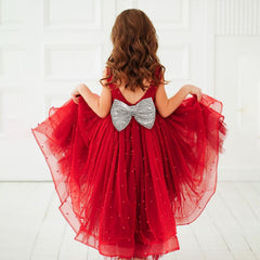 Kid Baby Girls Net Gauze Pearl Tail Bow Performance Dresses