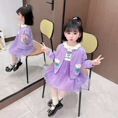 Kid Baby Girls Purple Flower Spring Foreign Fashion 2 Pcs Set