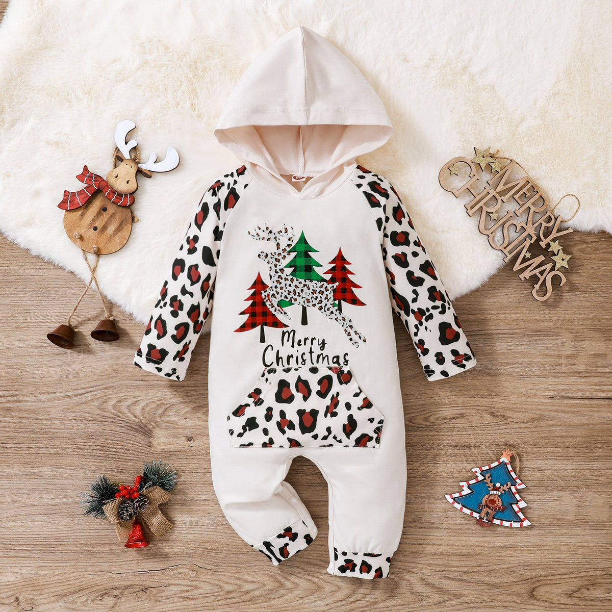 Baby Girl Boy Christmas Long Sleeve Hooded Long Climb Rompers