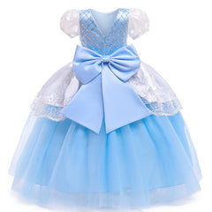 Kid Girl Princess Mesh Cinderella Bubble Sleeves Dress