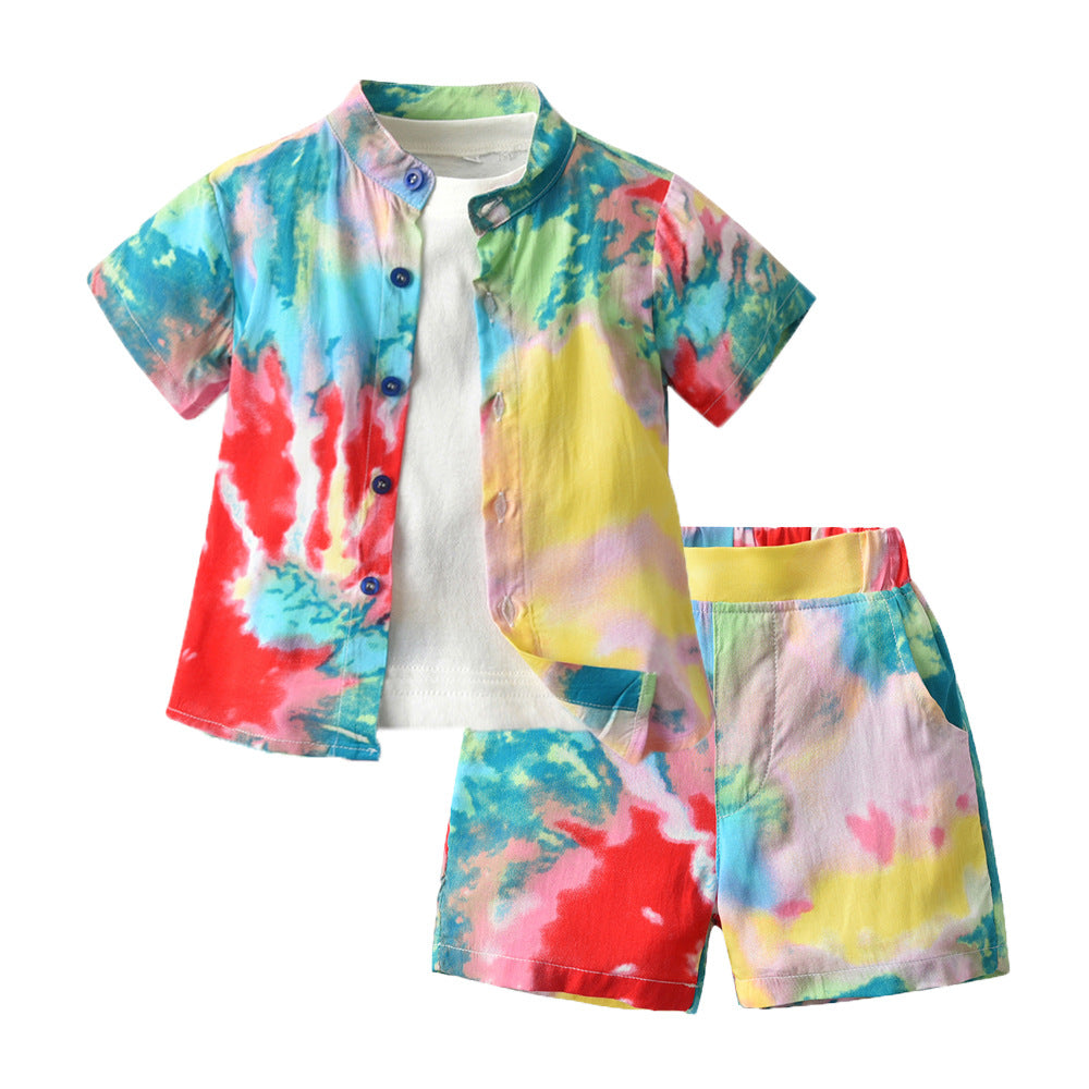 Kid Baby Boy Multicolor Loose Shorts Tie-dyed 3 Pcs Set