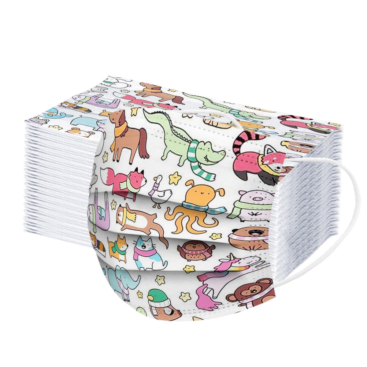 Kid Disposable Cute Pet Small Animal Series Spiny Printing Mask 10 Pcs