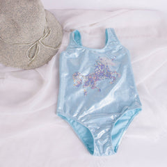 Kid Girl Sequin Embroidered Onepiece Unicorn Foil Swimsuit
