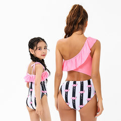 Family Matching Mother-daughter Swimwear Floral-flamingos One-piece Bikini
