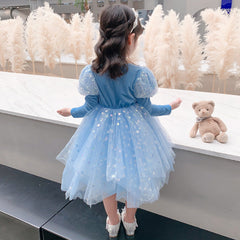 Kid Girl Mesh Princess Autumn Elsa Pompous  Frozen Dresses
