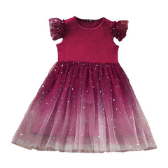Kid Girl Gradual Color Sky Mesh Sweet Summer Dresses