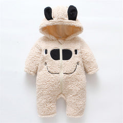 Winter Baby 3D Ears Design Solid Hooded Jumpsuit Romper