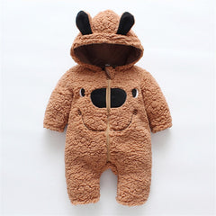 Winter Baby 3D Ears Design Solid Hooded Jumpsuit Romper