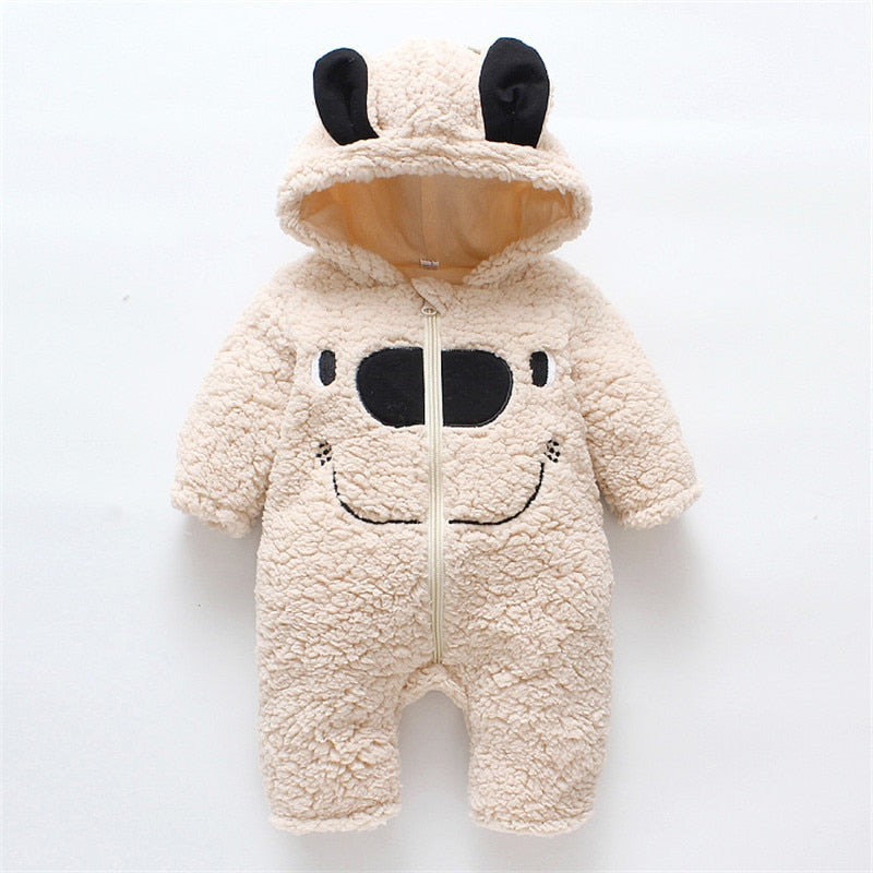 Winter Baby 3D Ears Design Solid Hooded Jumpsuit Romper
