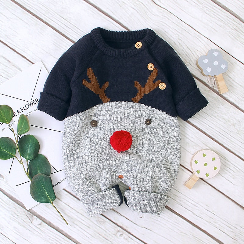Winter Baby Boy Gir' Christmas Knitted Jumpsuits One Pieces Romper