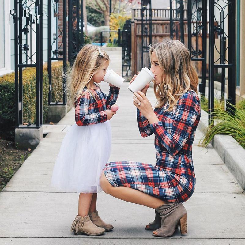 Family Matching Plaid Mother Daughter Dresses Parent-child Christmas Dresses