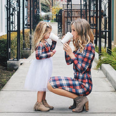 Family Matching Plaid Mother Daughter Dresses Parent-child Christmas Dresses