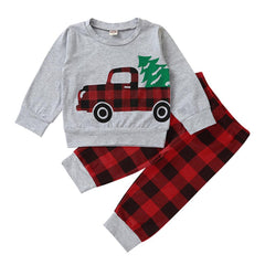 Baby Boys Plaid Car Long Sleeve Sets 2 Pcs