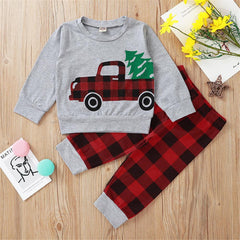 Baby Boys Plaid Car Long Sleeve Sets 2 Pcs