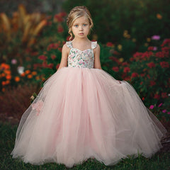 Flower Kid Girl Pageant Lace Floral Princess Tutu Bridesmaid Dresses