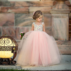 Flower Kid Girl Pageant Lace Floral Princess Tutu Bridesmaid Dresses