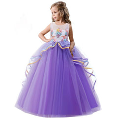 Girl Dress Rainbow Unicorn Party Elegant Flower Lace Tutu Princess Ball Dresses