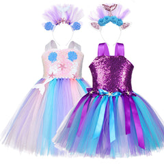 Kid Girl Sequin Princess Birthday Party Mermaid  Shell Starfish Dresses
