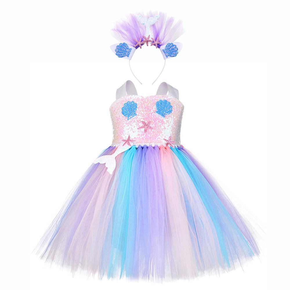 Girl Sequin Ariel  Birthday Party Mermaid Starfish Unicorn Dresses