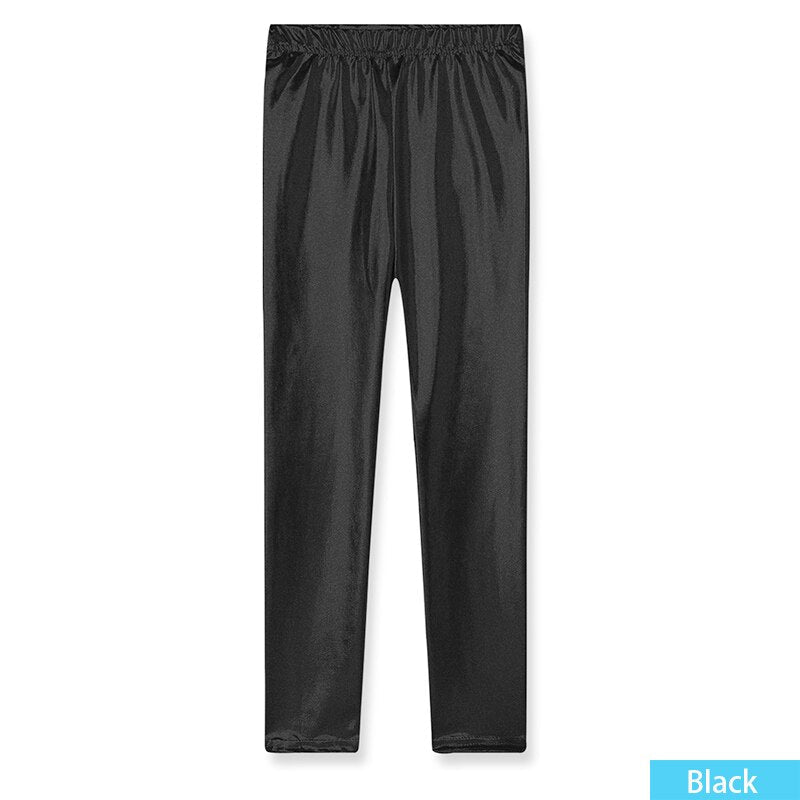 Girls Skinny Faux Leather Leggings Shiny Metallic Stretch Pants