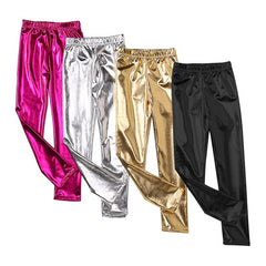 Girls Skinny Faux Leather Leggings Shiny Metallic Stretch Pants