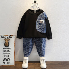 Kid Baby Boy Spring Autumn Fashion Denim Stitching 2 Pcs Set