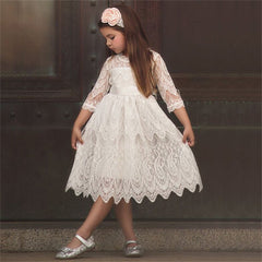 Girls Dress Flower Lace Hollow Party Frocks Dress