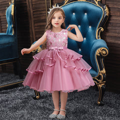 Kid Baby Girls Polyester Bridesmaid Wedding Birthday Party Dresses