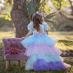 Girls Unicorn Dress Birthday Party Rainbow Ball Gown 4-10 Years