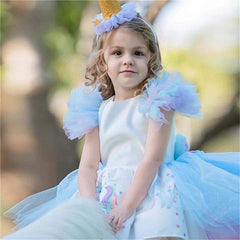 Girls Unicorn Dress Birthday Party Rainbow Ball Gown 4-10 Years