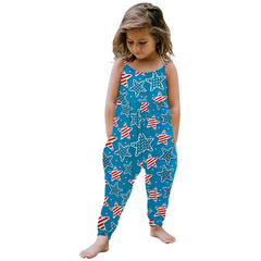 Kids Girl 4th Of July Independence Day Print Sleeveless Jumpsuit Pants